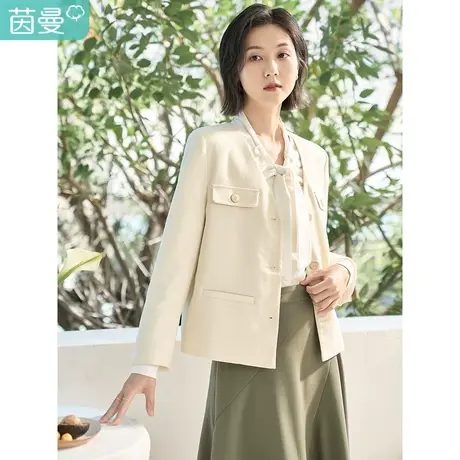 茵曼短款外套女春装2023新款法式通勤宽松显瘦正肩V领小个子上衣图片