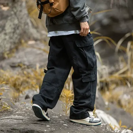 男士黑色美式工装裤男冬季户外伞兵裤休闲裤宽松男裤直筒裤子长裤商品大图