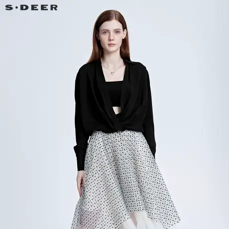 【直播间专属】sdeer圣迪奥V领不规则拼接长袖衬衫S21180514图片