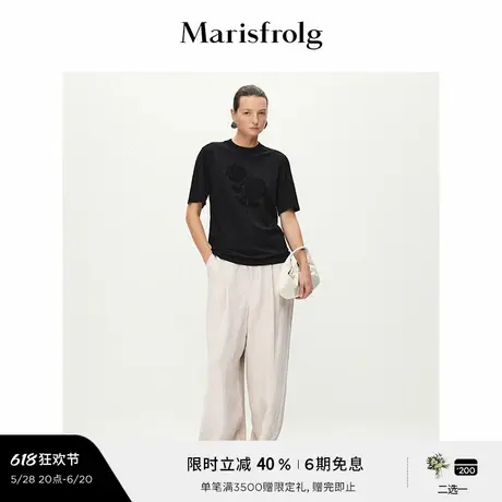 【能量玫瑰T】玛丝菲尔2025春新款复古圆领t恤正肩针织短袖上衣图片