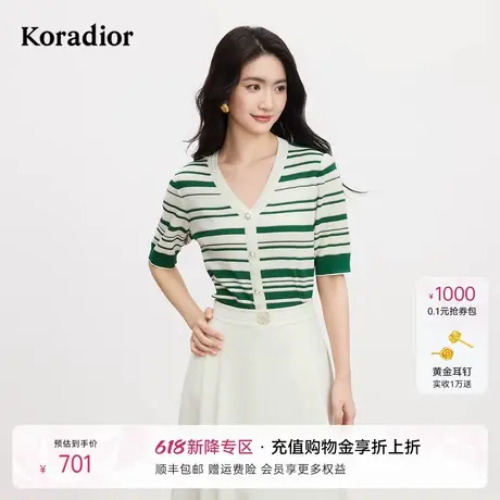 珂莱蒂尔2025年夏季新款复古简约条纹针织衫女冰丝透气小衫上衣商品大图