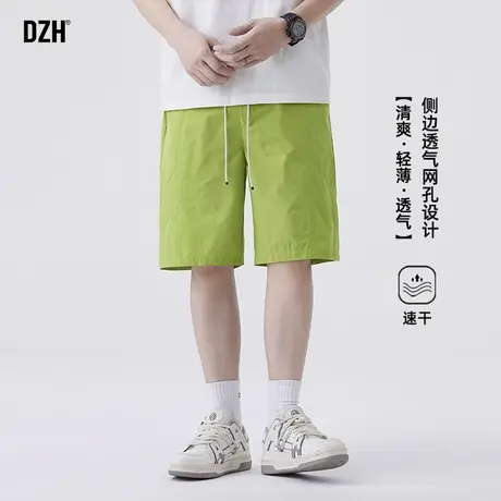 男士绿色速干短裤男夏外穿薄款裤子休闲百搭沙滩裤中裤半裤五分裤商品大图