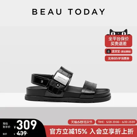 BeauToday厚底凉鞋女夏季新款真皮罗马凉鞋沙滩凉鞋一字带凉鞋女图片