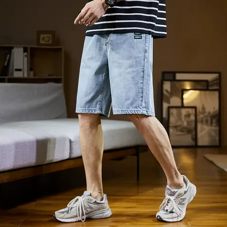 唐狮显瘦薄款潮流直筒百搭五分裤子男春夏季牛仔短裤男宽松阔腿图片