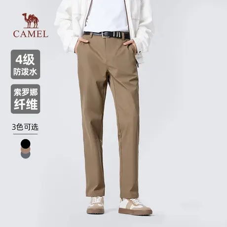 骆驼男装直筒休闲裤男士2025新款春秋防泼水索罗娜黑色弹力长裤子商品大图