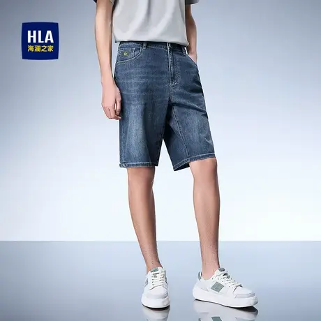 HLA/海澜之家微弹牛仔中裤2025春夏新款中腰五袋款宽松六分裤男商品大图