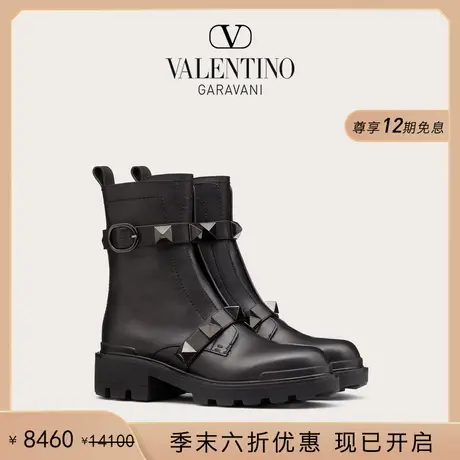 [季末优惠]华伦天奴VALENTINO女士 ROMAN STUD 铆钉小牛皮短靴图片