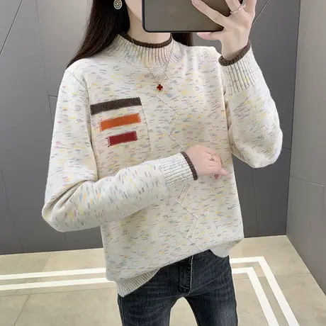 半高领女士毛衣秋冬针织衫2023年新款打底衫宽松内搭女上衣秋冬潮商品大图