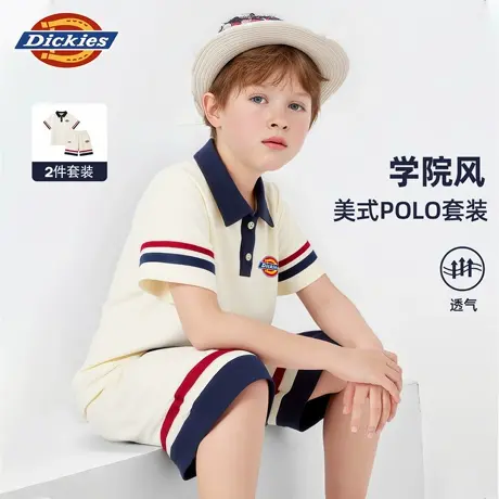 Dickies童装男童夏季套装男孩学院风两件套儿童透气polo短袖t恤A商品大图