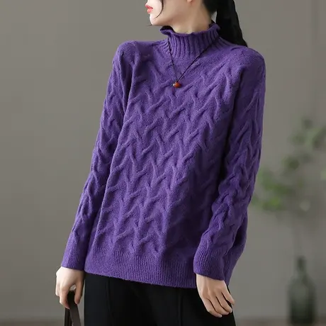 dza 高领加厚棉线针织衫女士秋冬内搭上衣宽松短款休闲毛衣打底衫商品大图