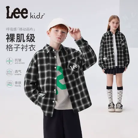 Lee童装格子贴布长袖衬衫男童女童2025年秋季新款舒适宽松衬衫领图片