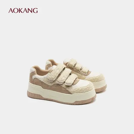 奥康 女鞋秋冬新款百搭板鞋女毛绒面魔术贴时尚学生休闲鞋图片