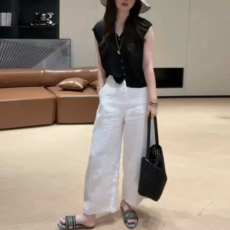 白色九分休闲裤子2025新款爆款小个子宽松bf慵懒风阔腿裤女夏薄款商品大图