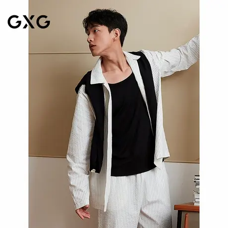 GXG男士家居服 肌理感衬衫式条纹睡衣男居家套装 25年春季新品商品大图