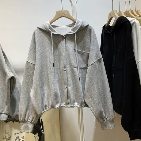 连帽开衫卫衣女春秋薄款2023新款宽松韩版学生小个子短款上衣外套商品大图