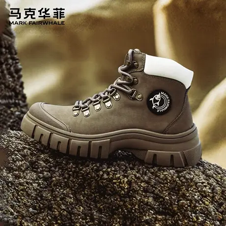 马克华菲马丁靴男士新款真皮厚底增高鞋美式高帮工装靴户外靴子男商品大图