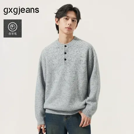 gxg.jeans男装 灰色花纱设计潮流时尚圆领毛衣线衫男士25年冬新品商品大图
