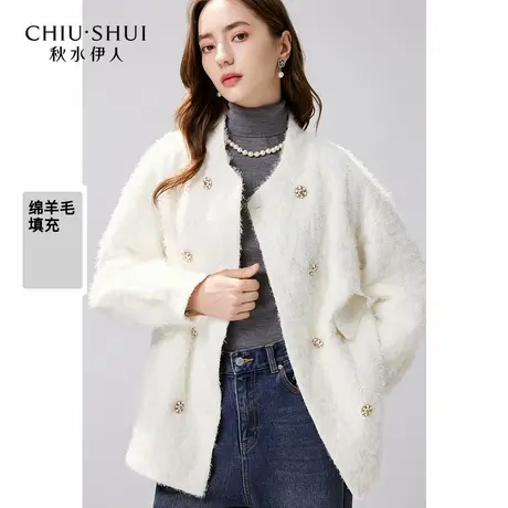 秋水伊人奥莱休闲小香风绵羊毛棉服冬装女装轻薄保暖短外套商品大图