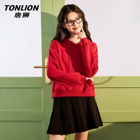 唐狮红色连帽卫衣女2026新款秋冬季爆款宽松显瘦休闲短款上衣VB商品大图