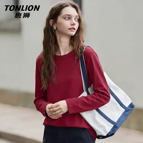 唐狮官方红色长袖t恤女2026新款春季本命年纯棉打底衫新年战袍VC图片