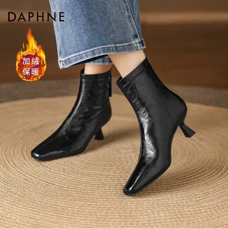 达芙妮高跟短靴女冬季2026新款尖头细跟瘦瘦靴黑色气质单靴马丁靴商品大图