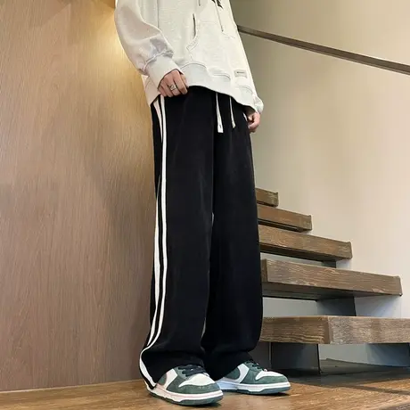重磅休闲裤子男款秋季高街条纹运动长裤美式潮牌直筒宽松大码卫裤商品大图