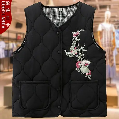 大码中老年妈妈秋冬羽绒棉马甲宽松洋气内搭绣花夹棉坎肩马夹外套商品大图