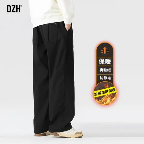 男士黑色裤子男加绒加厚秋冬2023新款休闲裤宽松直筒垂感美式长裤商品大图