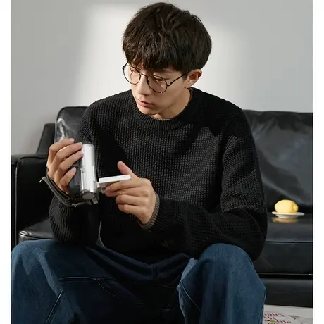 唐狮男士冬季毛线衫圆领毛衣百搭毛衫宽松休闲撞色针织衫男潮流商品大图