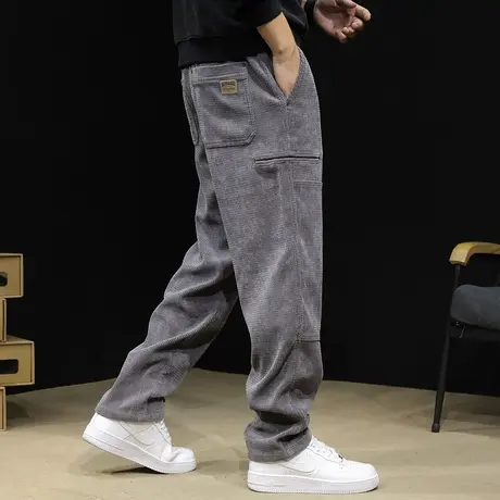 灯芯绒直筒休闲裤男阔腿宽松秋冬2023新款男士运动裤子大码冬季厚商品大图