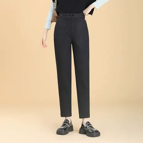 中年妈妈厚款小西裤女秋冬2023新款高腰显瘦毛呢直筒小脚裤休闲裤商品大图