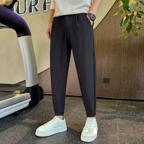 休闲小西裤男秋冬加绒加厚2023宽松小脚哈伦裤纯色高级西装裤卫裤图片