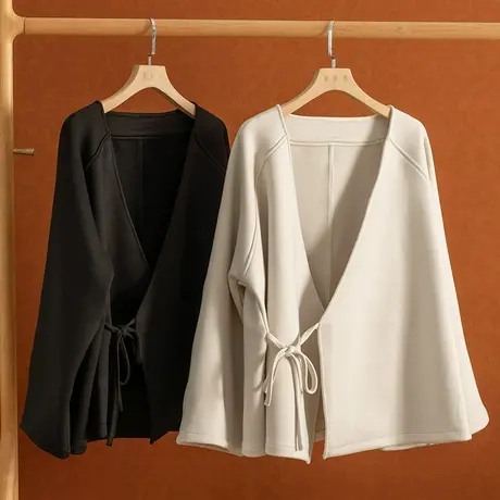 享永子【新国风文艺范】斜襟系带外套长袖复古中国风宽松上衣气质图片