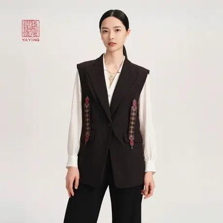 EP雅莹高端系列 真丝内里国风刺绣黑色西装马甲 商场同款1004A图片