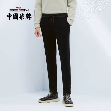 【柒先生联名款】柒牌便装长裤男松紧抽绳运动休闲黑色束脚卫衣裤商品大图