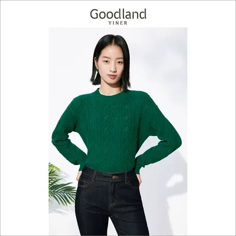 音儿美地女装2022冬季新款长袖套头麻花毛衣半高圆领纯羊毛针织衫商品大图