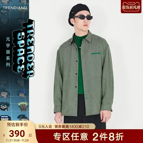 TRENDIANO官方潮牌男装秋季新款千鸟格翻领长袖衬衫外套男士图片
