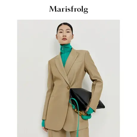 【逐光之旅】玛丝菲尔秋季卡其色腰部打缆正肩西装商品大图