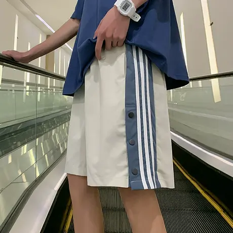 短裤男夏季薄款五分裤韩版潮流条纹休闲裤青年运动中裤宽松沙滩裤商品大图