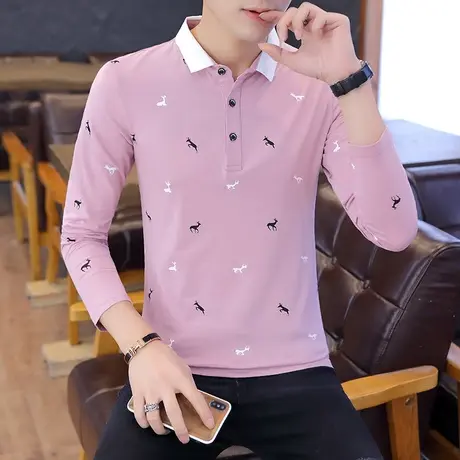 秋季T恤男士长袖新款男装韩版大码修身衣服翻领polo衫有领上衣潮商品大图