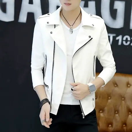 皮衣男2023新款春季韩版帅气网红男士机车皮夹克外套个性潮牌男装商品大图