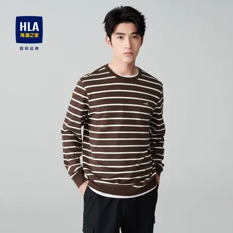 HLA/海澜之家细条纹长袖T恤2023秋季圆领提花竖条微肌理长t男商品大图