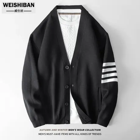 潮流青年休闲外搭针织毛线衣男秋冬ins学院风tB无领毛衣开衫外套商品大图