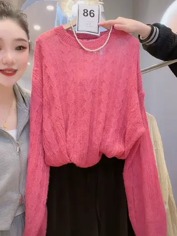 慵懒风简约高级感长袖针织衫2023春夏新品欧洲站宽松套头纯色上衣图片