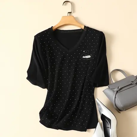 莫代尔V领打底衫女春装2024新款百搭爆款五分袖针织衫毛衣女上衣商品大图