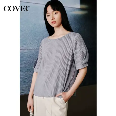 COVER夏季压褶挺括微弹桑蚕丝衬衫商品大图