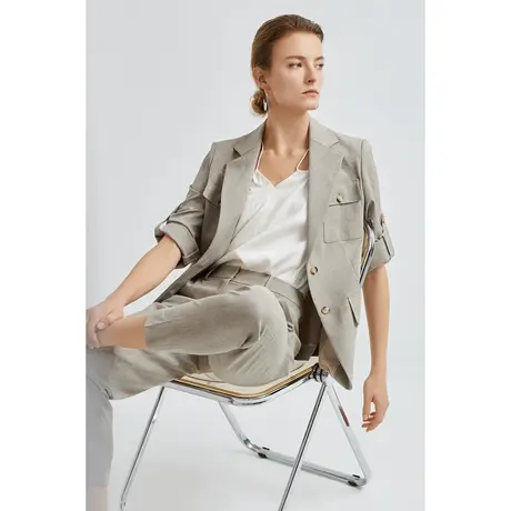 INSUN恩裳线上专选秋季工装风卷边七分袖西装外套商品大图