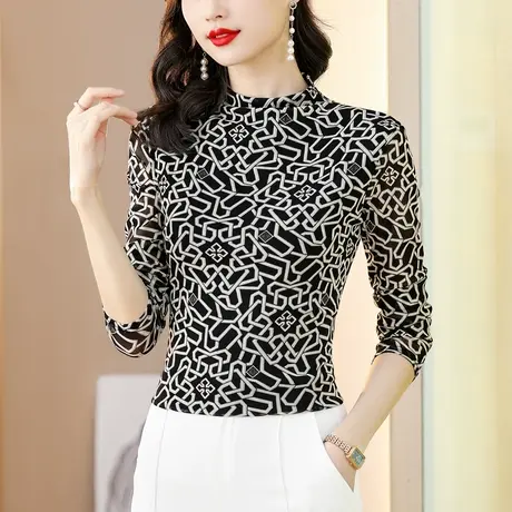 打底衫女春秋季2023年新款t恤长袖上衣修身印花早秋洋气小衫漂亮图片
