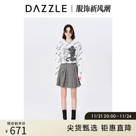 DAZZLE地素奥莱 春季绣珠片米奇针织提花套头毛衣女图片