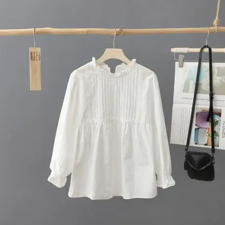 可爱风衬衫女娃娃领2024年秋装新款宽松纯色套头白衬衣设计感上衣图片